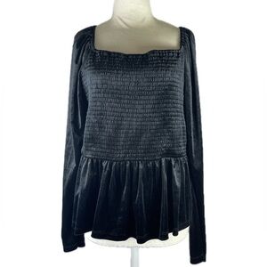 Gap Black Puff Sleeve Smocked Peplum Velvet Y2K Babydoll Long Sleeve Women’s XL